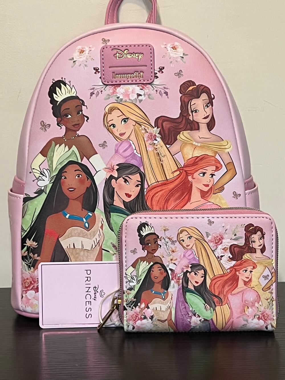 Loungefly Disney Princess Group Pink Mini Backpack Wallet Set